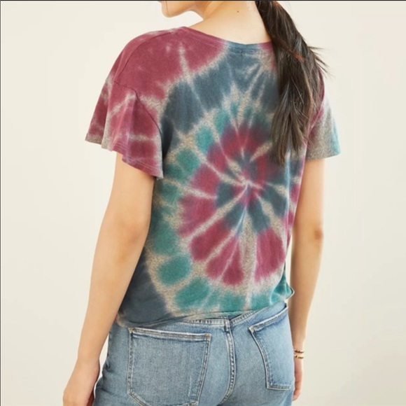 🔥ANTHROPOLOGIE🔥T. LA SPIRAL TIE DYE TEE V-NECK T-SHIRT GRAY/PURPLE XS NWT - Picture 3 of 7